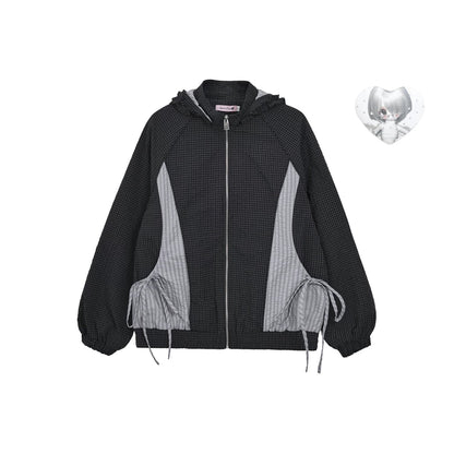 "Cold Air" Black Padded Jacket / Base Layer Top / Polka Dots Skirt / Sweatpants Set