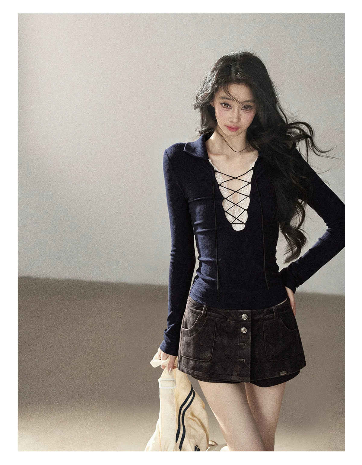 AOMALM - "Among the Oak Trees" Sophisticated Gray Faux Suede Skort