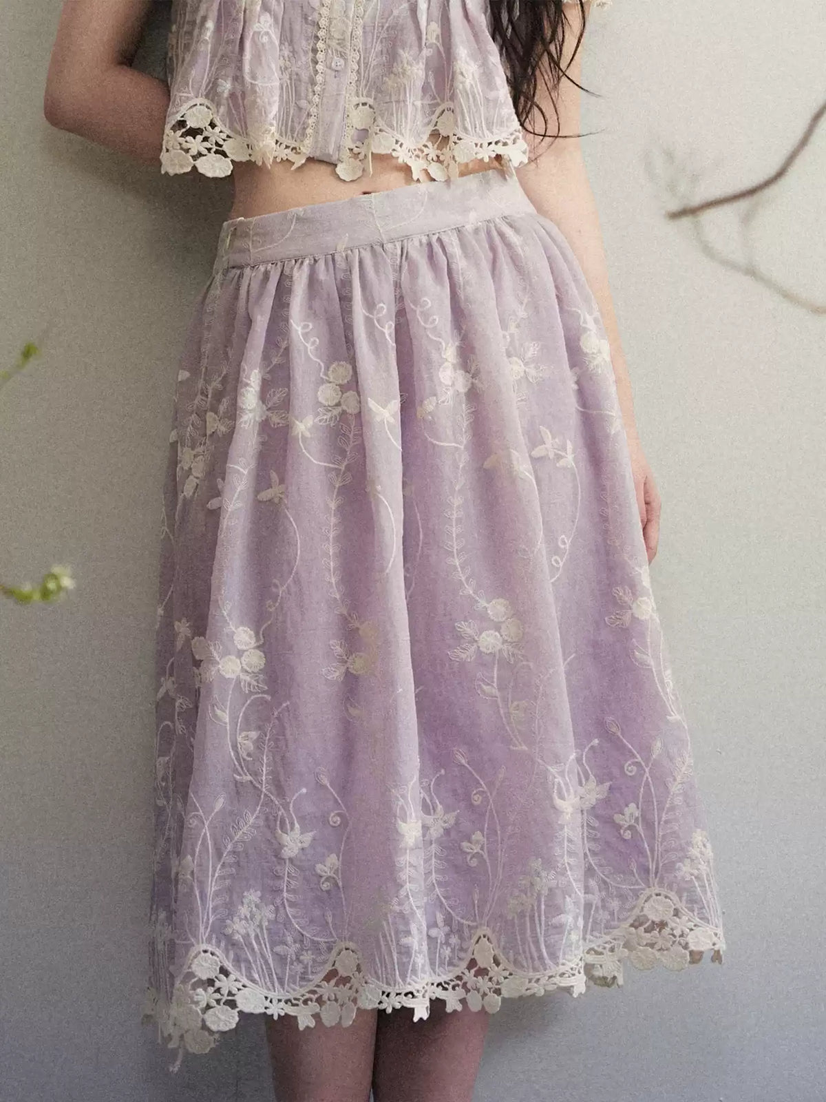 1P - Light Purple Lace Embroidered Peter Pan Collar Two-Piece Set