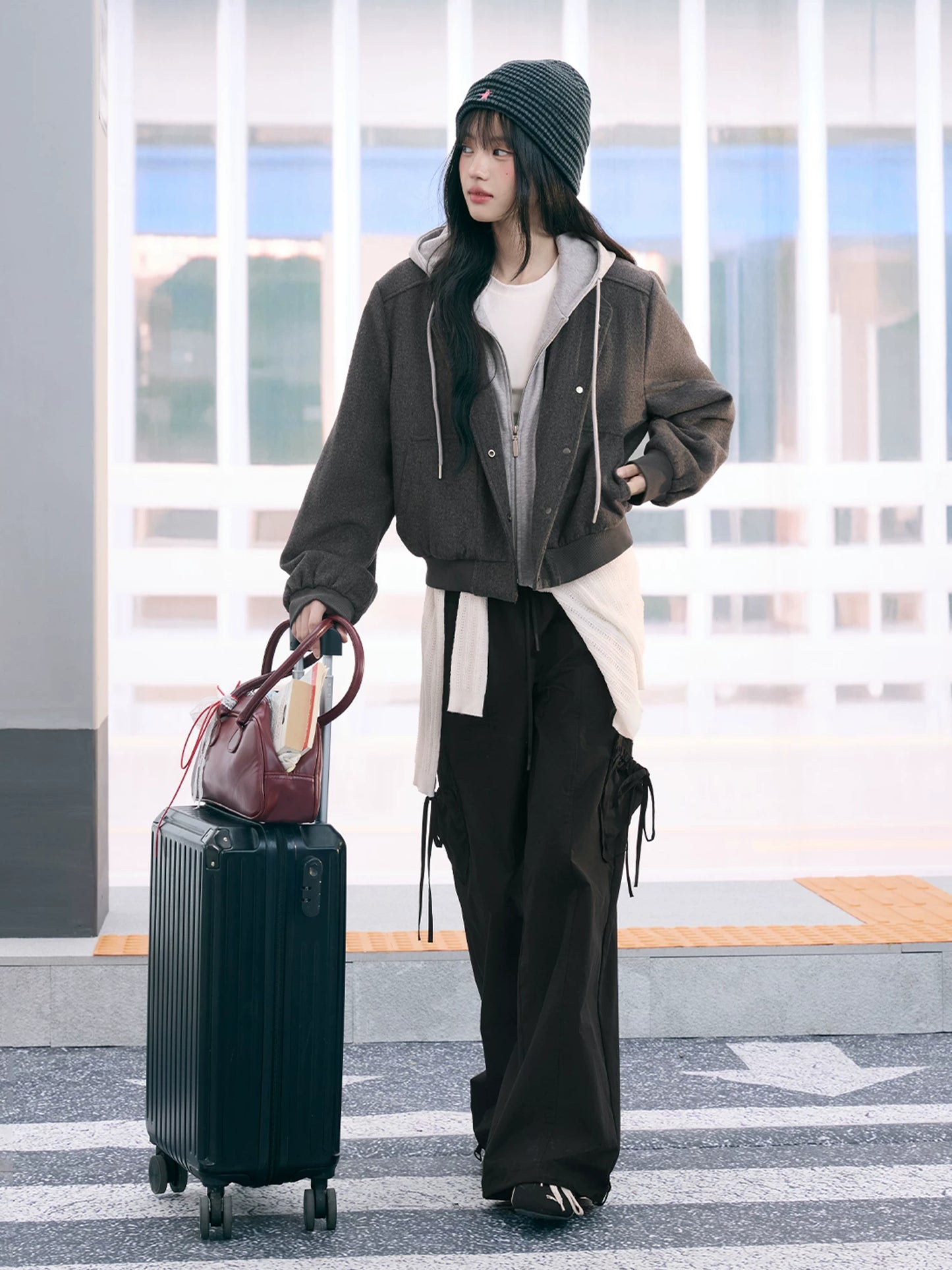 "Terminal Edge" Gray Detachable Layered Hooded Jacket