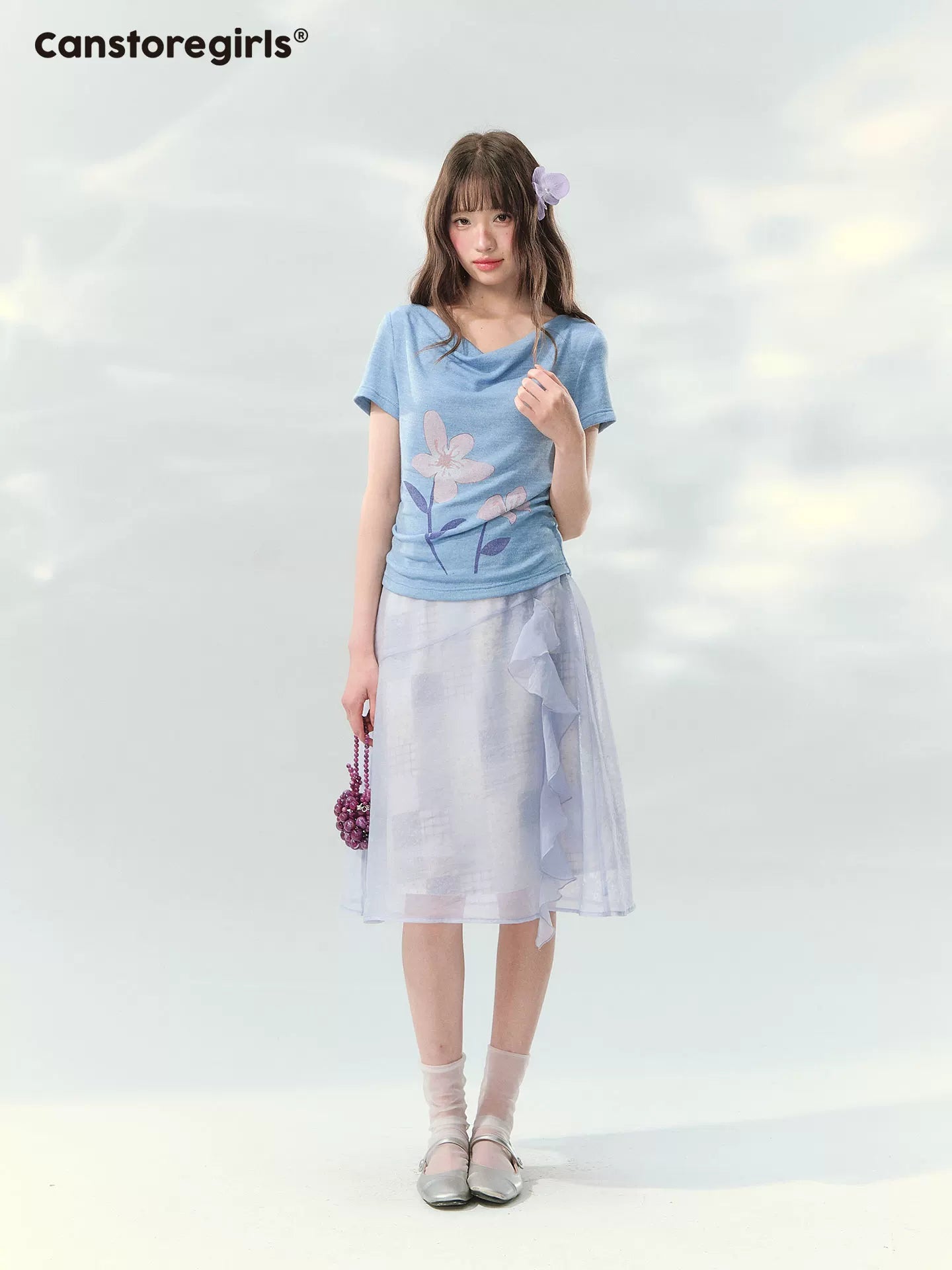 “Blossoms on Mallow” Lavender Patchwork Skirt Set WW2026082