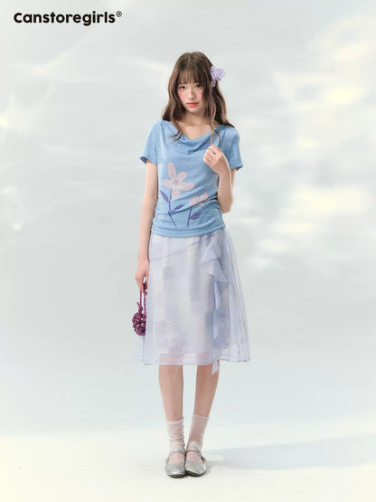 “Blossoms on Mallow” Lavender Patchwork Skirt Set WW2026082