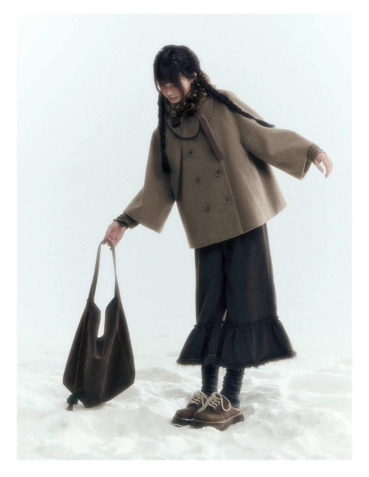 Horridale - Asymmetric Peter Pan Collar Wool-Blend Cape Coat – Oatmeal Beige