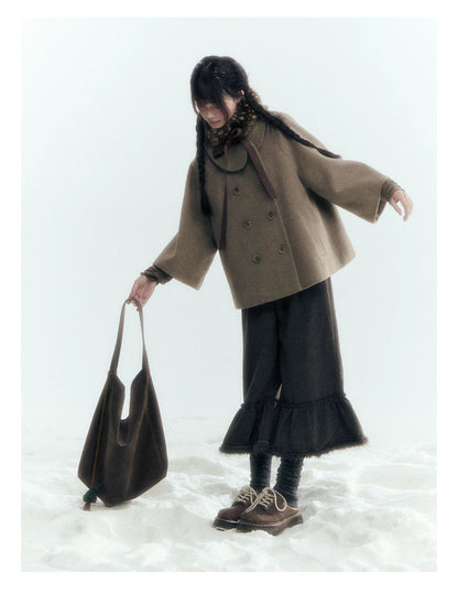 Horridale - Asymmetric Peter Pan Collar Wool-Blend Cape Coat – Oatmeal Beige