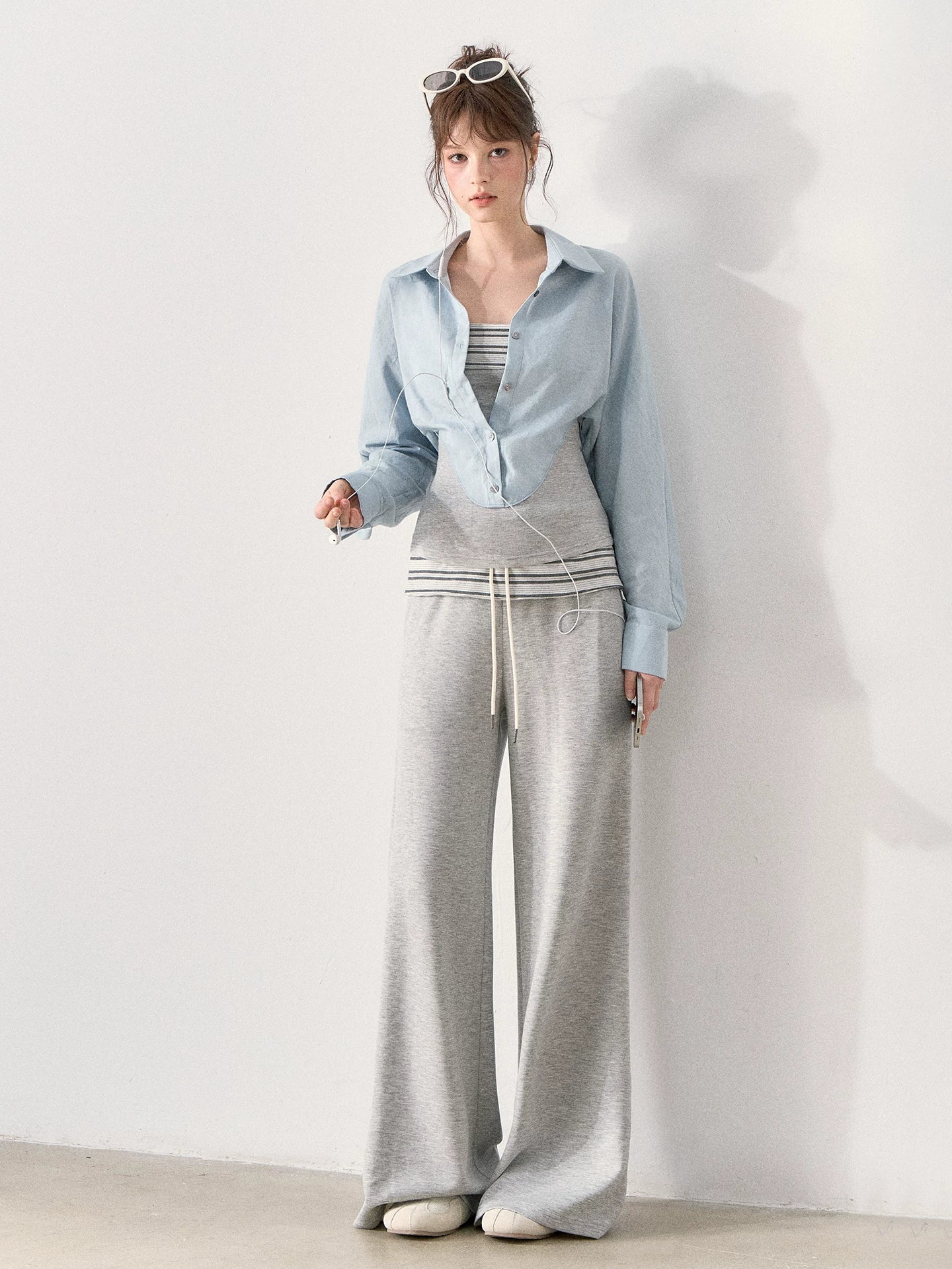 [TMMG] "Effortless Relaxed Style" — Faux-Layered Shirt & Knit Cuffed Pants Set