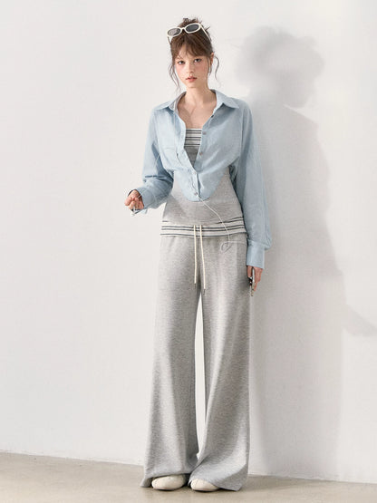 [TMMG] "Effortless Relaxed Style" — Faux-Layered Shirt & Knit Cuffed Pants Set