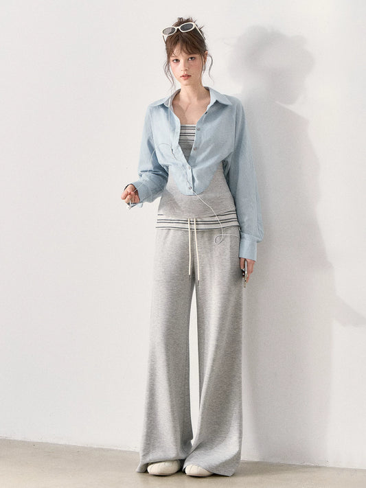 [TMMG] "Effortless Relaxed Style" — Faux-Layered Shirt & Knit Cuffed Pants Set