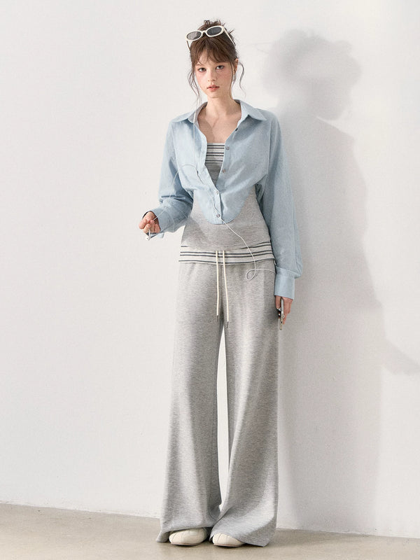 [TMMG] "Effortless Relaxed Style" — Faux-Layered Shirt & Knit Cuffed Pants Set
