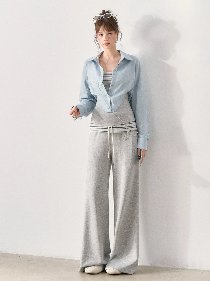 [TMMG] "Effortless Relaxed Style" — Faux-Layered Shirt & Knit Cuffed Pants Set