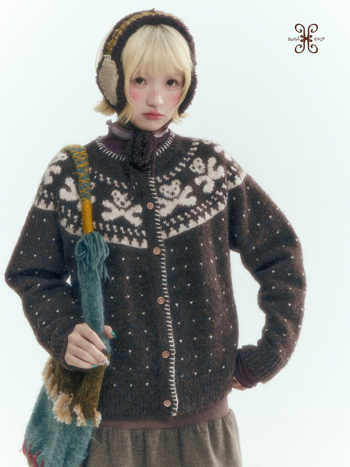 Horridale - Gummy Bear Vintage Embroidered Knit Cardigan – Mocha Brown
