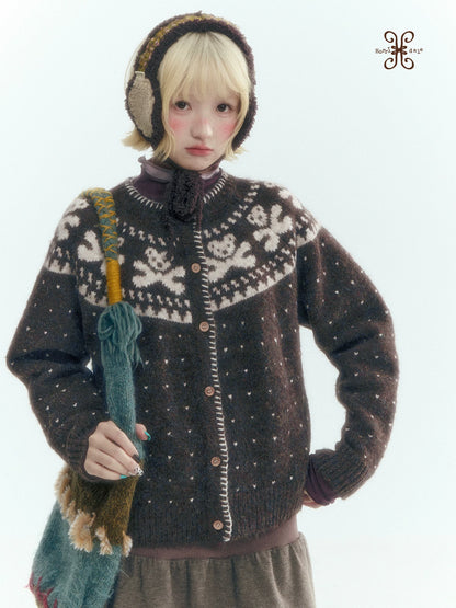Horridale - Gummy Bear Vintage Embroidered Knit Cardigan – Mocha Brown