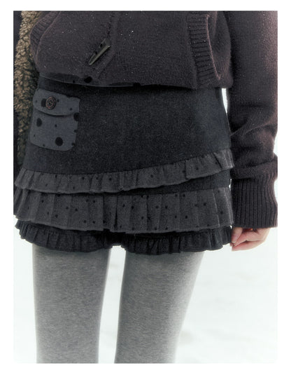Horridale - Gray Polka Dot Tiered Ruffle Skort with Pleated Layers