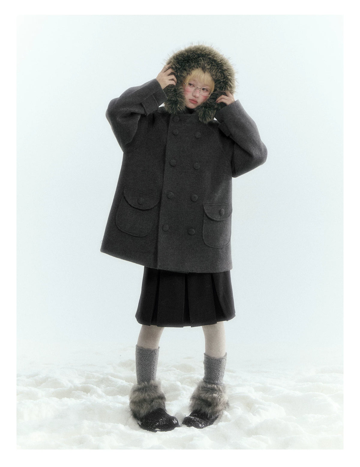 Horridale - Dark Gray Wool-Look A-Line Pleated Mini Skirt