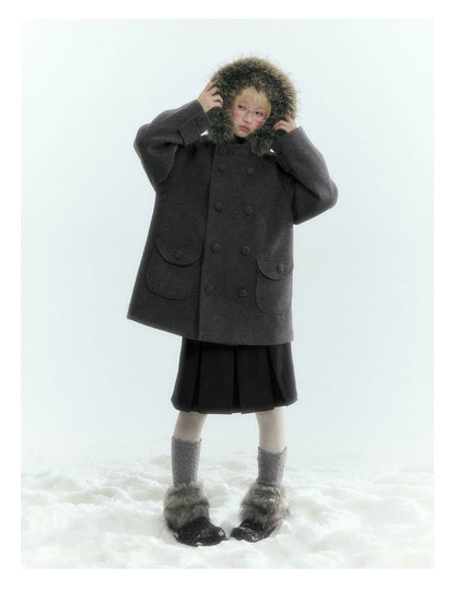 Horridale - Dark Gray Wool-Look A-Line Pleated Mini Skirt