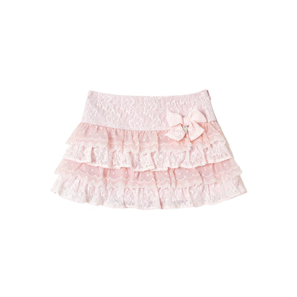 KYOUKO - My Melody Pink High-Neck Cable-Knit Sweater and Lace Tiered Skirt Set