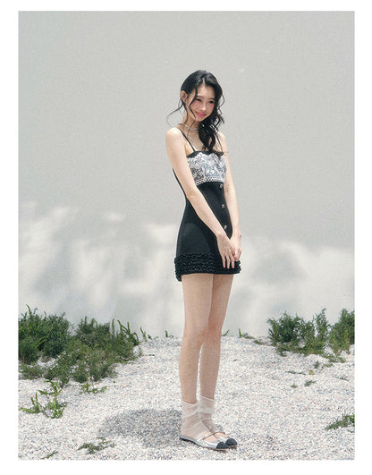 “Midnight Soliloquy” Black Lace Slip Mini Dress