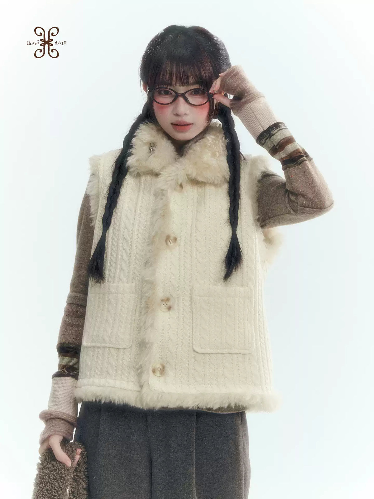 Horridale - Light Brown Colorblock High Cowl Neck Long Sleeve Top
