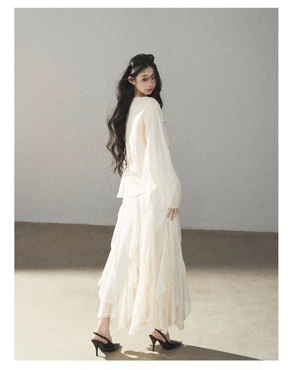 AOMALM - Layered Chiffon Shawl Top with Floral Detail