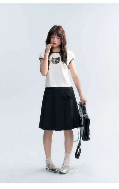 "Hide and Seek" Ivory Cat Patchwork Embroidered Puff Sleeve T-Shirt