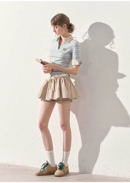 "A Beautiful Forecast" Blue Stripe Layered Polo Knit Top