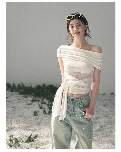 “Cicada Summer” Pure White Lace Cutout Top