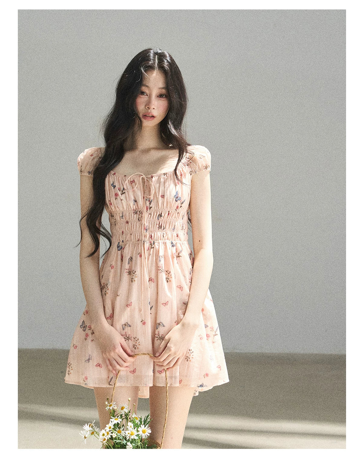 "A Meadow of Dreams" Dutch Cream Ruched Babydoll Mini Dress