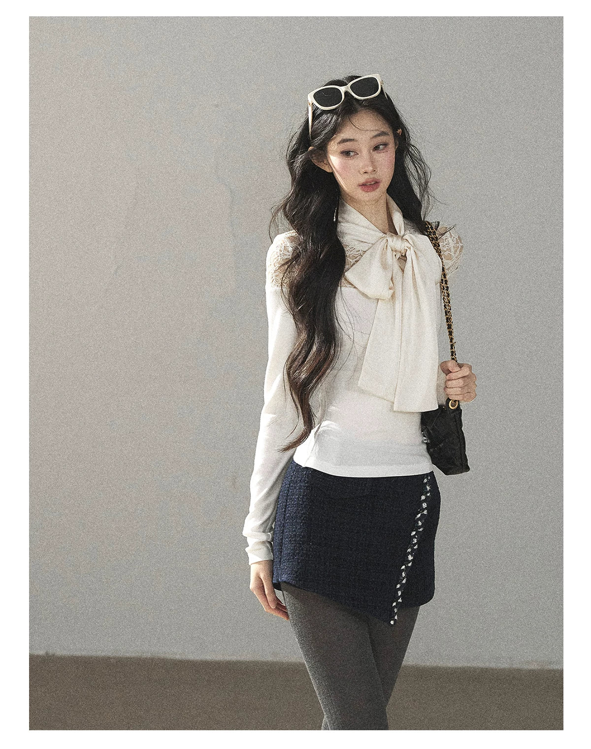 AOMALM - "Cloud Trails" Dutch Cream Lace Bow Knit Top