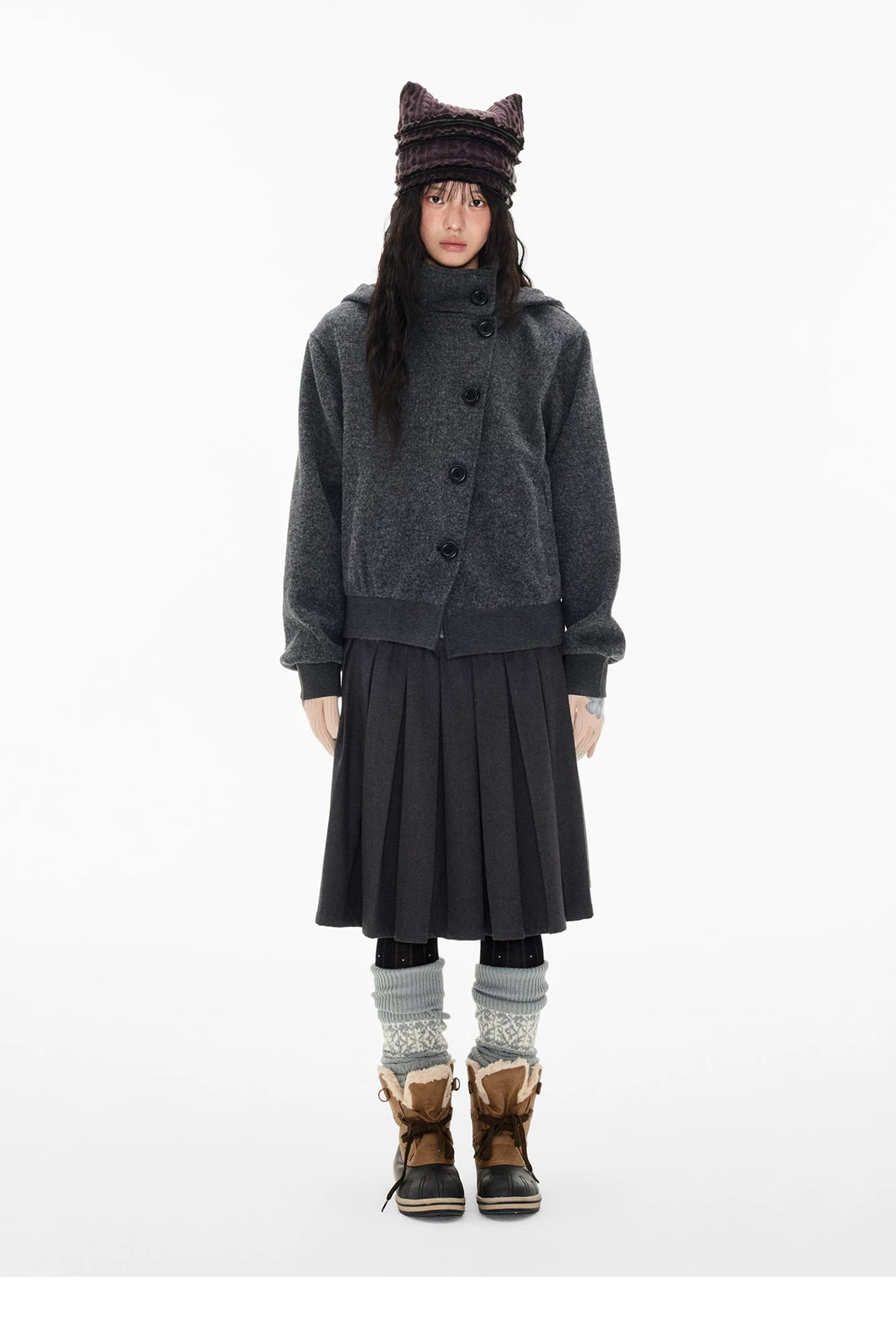 EZEK | Preppy Hooded Wool Blend Jacket with Button Front