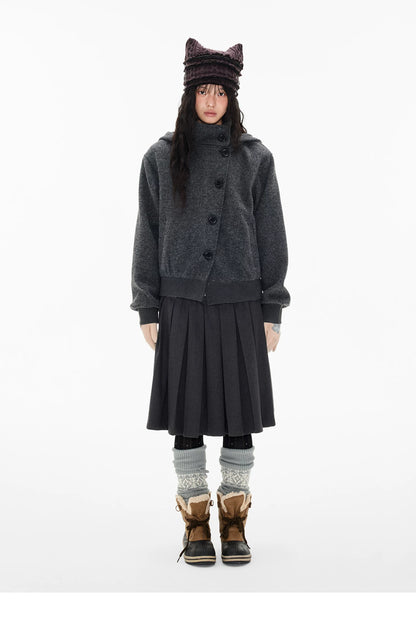 EZEK | Preppy Hooded Wool Blend Jacket with Button Front