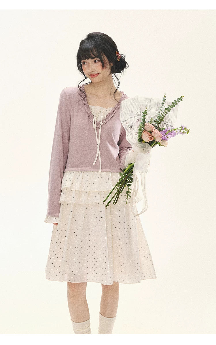 "Berry Layers" Smoky Wisteria Faux-Layer Bow Tiered Mini Dress