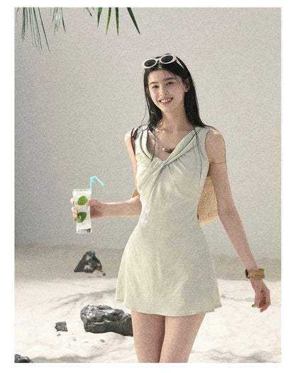 "Botanical Whisper" Sage Mist V-Neck Dress