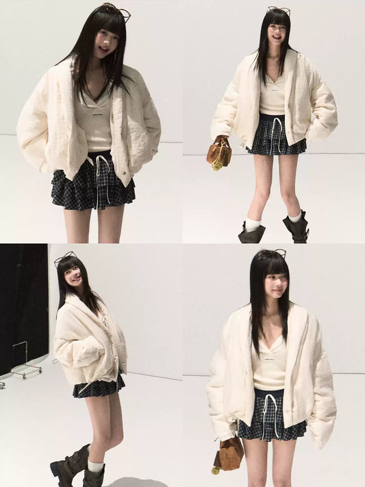 OAKMOO/ Beige 90% White Duck Down Cropped Puffer Jacket