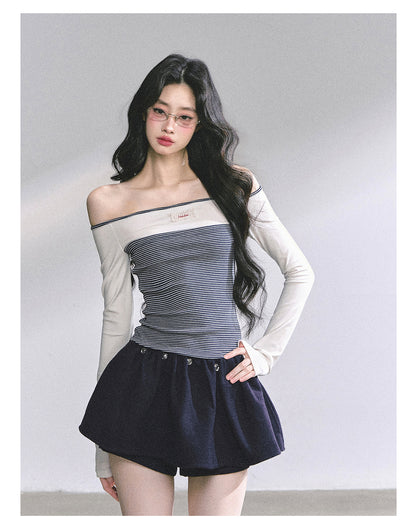 少也眼 "Miu-Style K-Girl" Off-Shoulder Long-Sleeve Tee 4563486