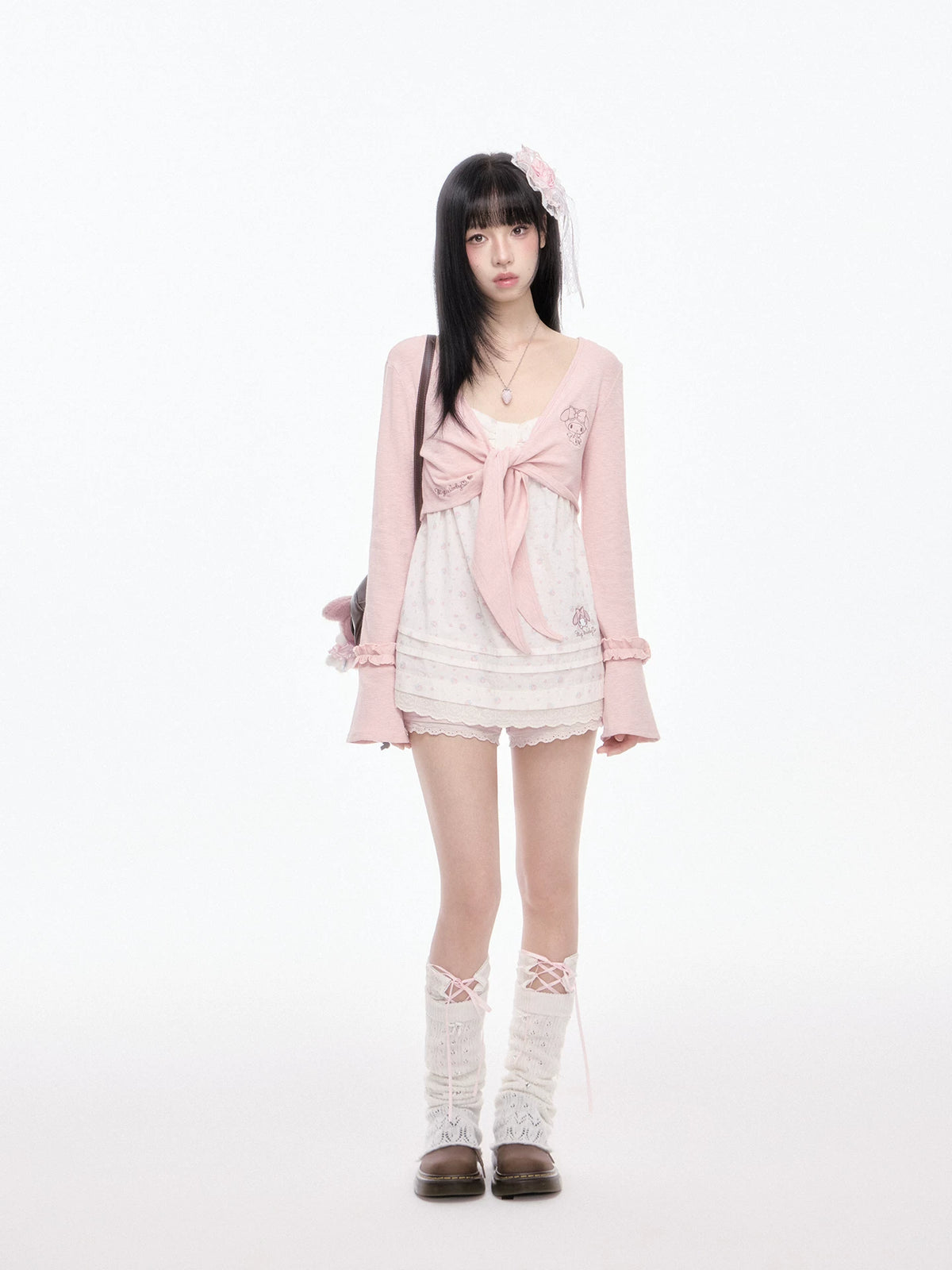 “Melody Blush Garden” Pink Knit Cardigan & Floral Cami Set