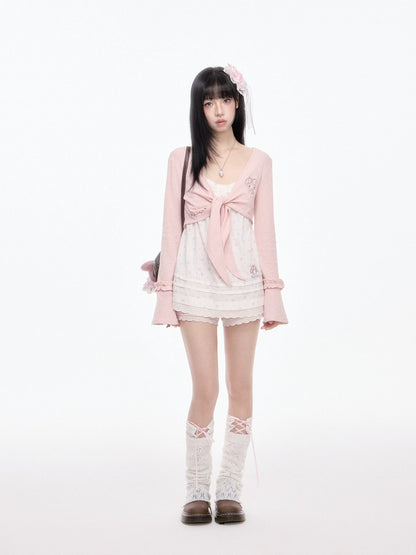 “Melody Blush Garden” Pink Knit Cardigan & Floral Cami Set