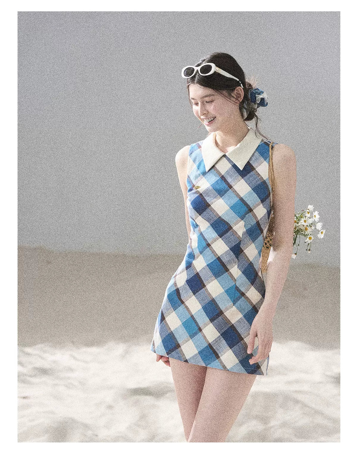 "Sunset by the Shore" Vintage Blue Plaid Polo Mini Dress 358648564