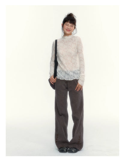 "A Season Called Autumn" Coffee Brown Vintage Washed Wide-Leg Utility Pants