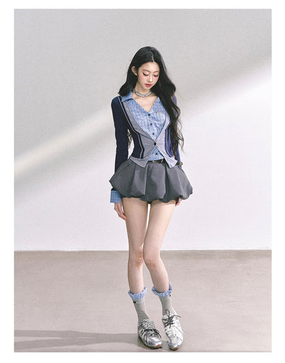 少也眼 "London Senior Muse" Layered Polo Long Sleeve Tee - Navy Blue 924863