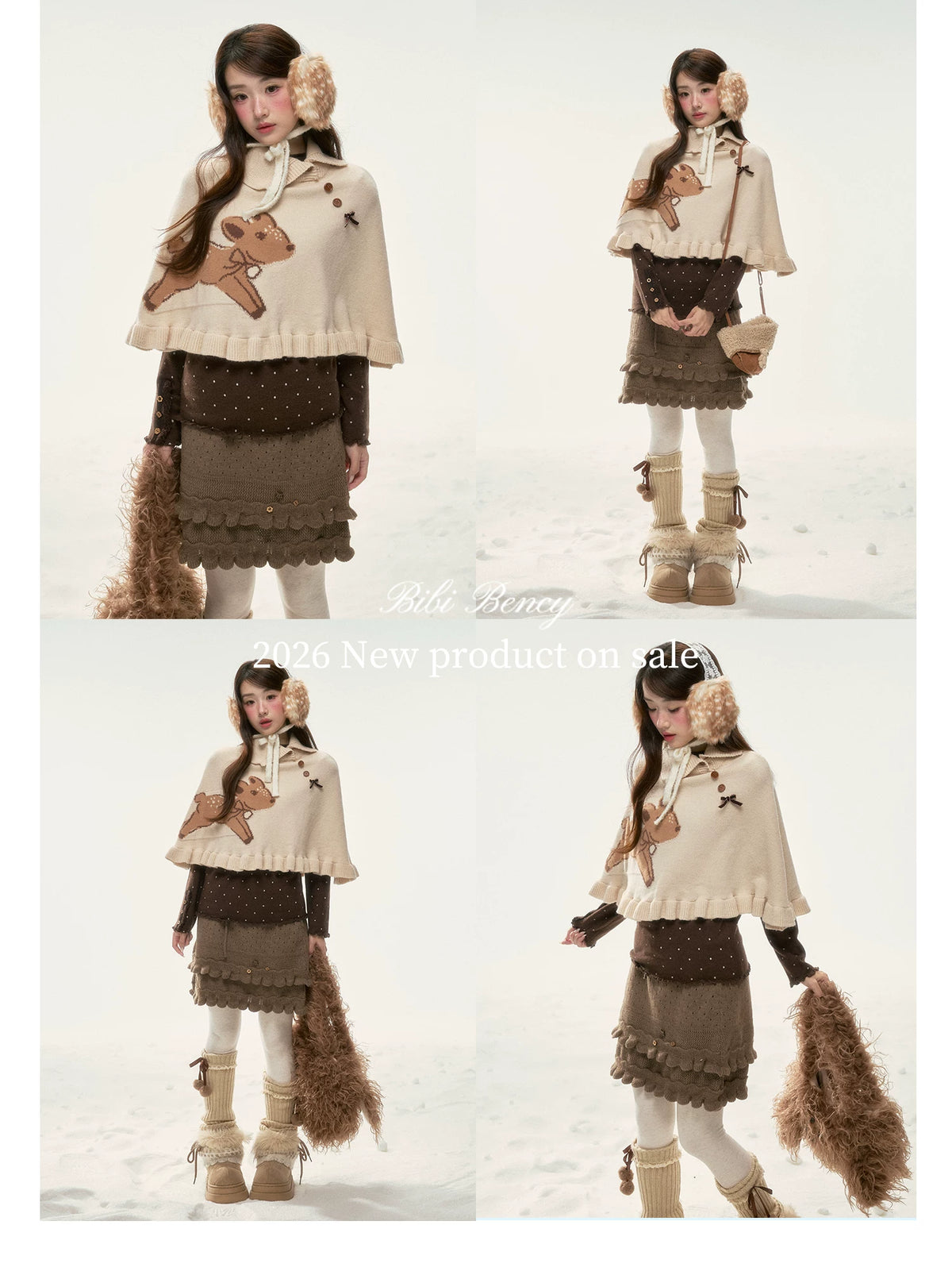 BIBIBENCY - Khaki Deer Knit Cape Sweater