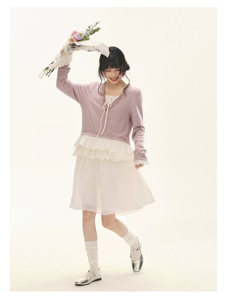 "Berry Layers" Smoky Wisteria Faux-Layer Bow Tiered Mini Dress