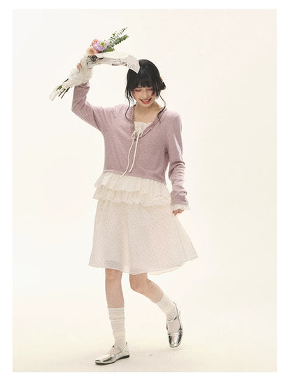 "Berry Layers" Smoky Wisteria Faux-Layer Bow Tiered Mini Dress