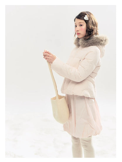 "Pink Bébé" Belle Pink Ballet Down Jacket & Quilted Bubble Mini Skirt Set