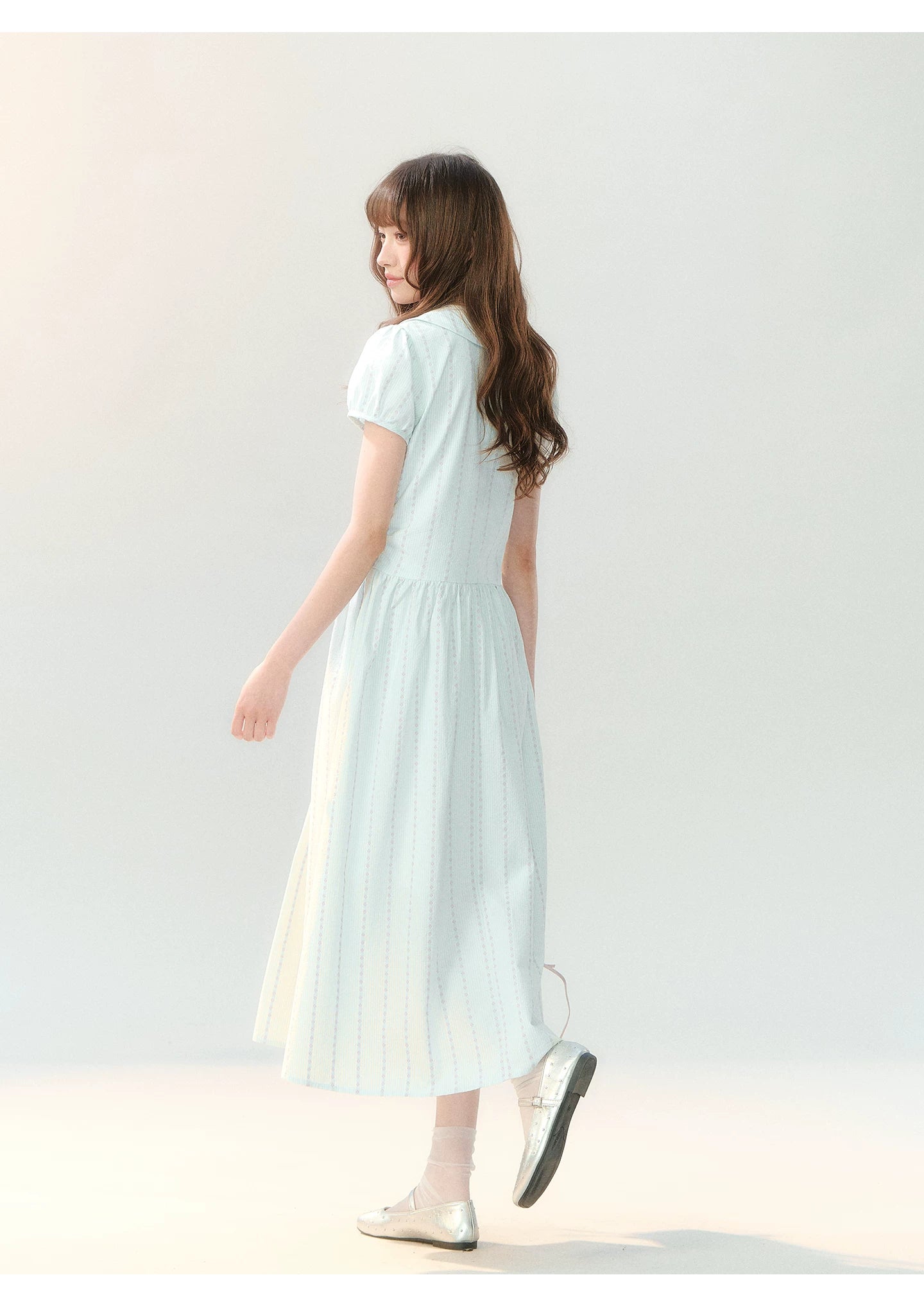"Early Summer Letter" Blue Stripe Bow-Tie Wrap Dress PP2026211