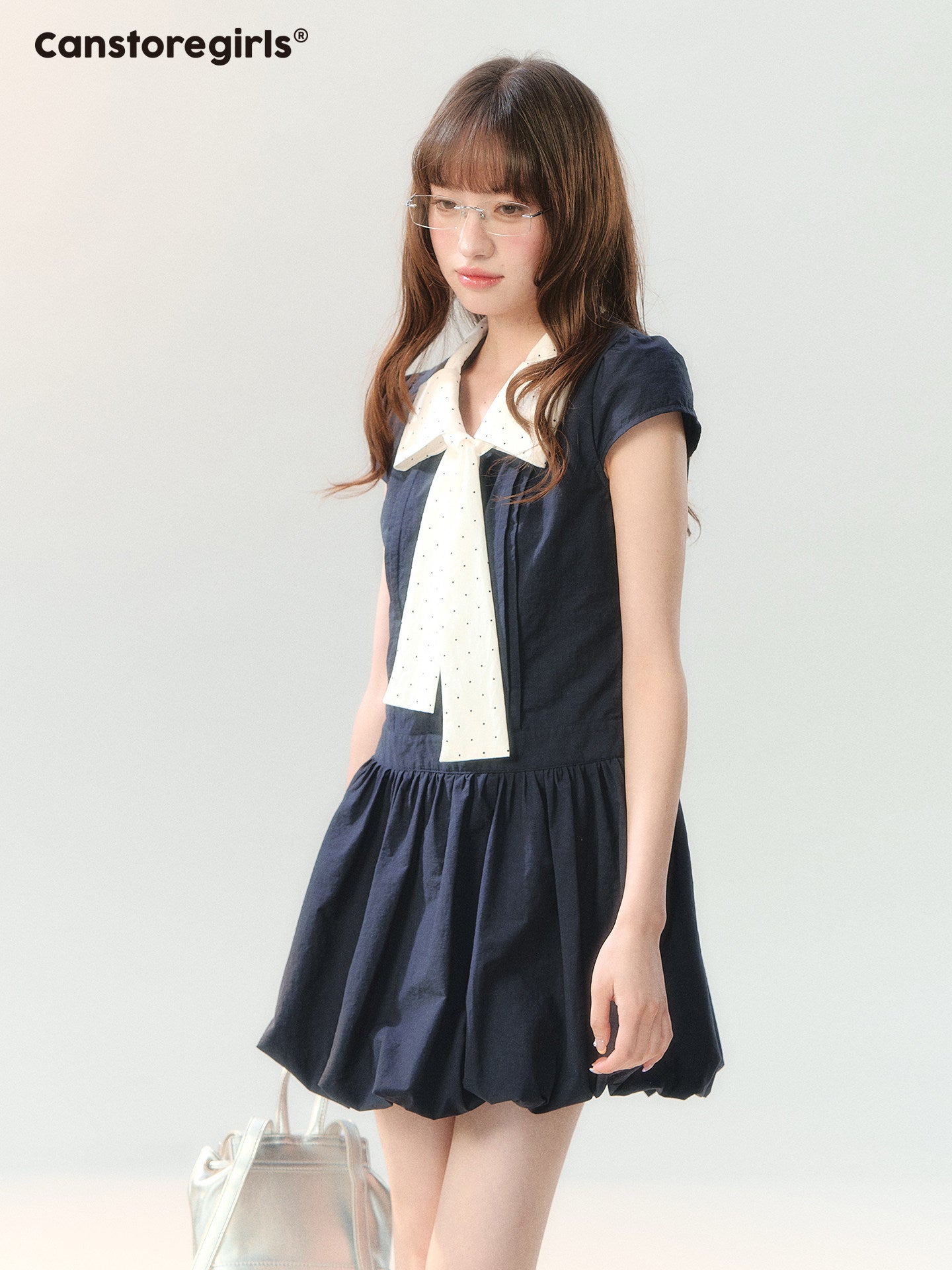 "Midnight Academy Letter" Navy Contrast Collar Dress