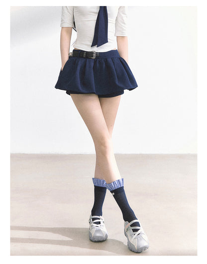 少也眼 "Annie Academy" A-Line Puff Mini Skirt - Navy Blue