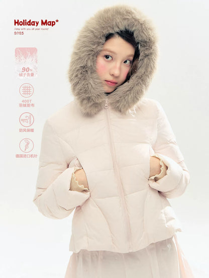 "Pink Bébé" Belle Pink Ballet Down Jacket & Quilted Bubble Mini Skirt Set
