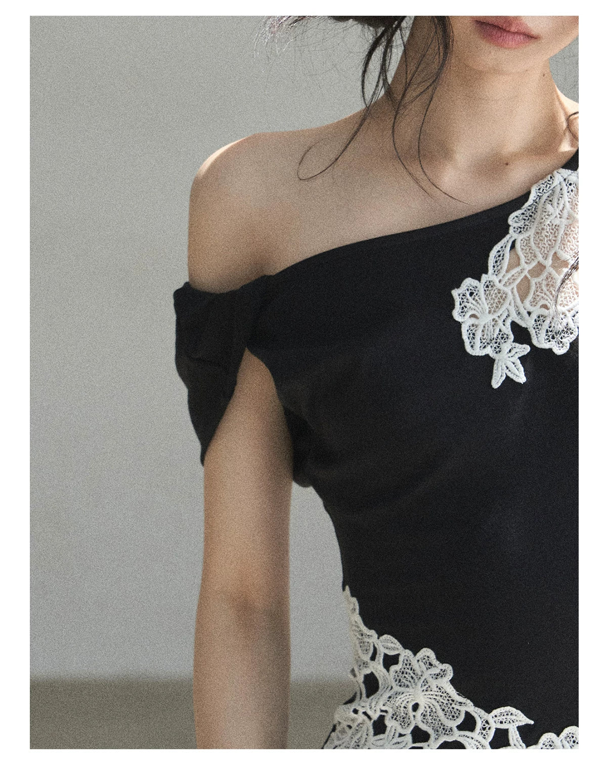 "When the Moon Didn't Arrive" Tranquil Black Lace Embroidered Bodycon Mini Dress