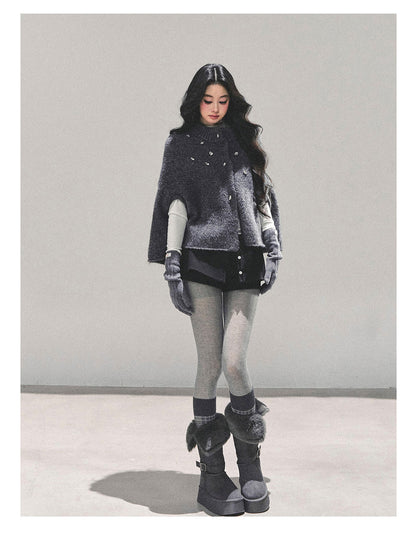 少也眼 “Monologue of the Wilderness” Knit Cape Sweater  - Gray 68415