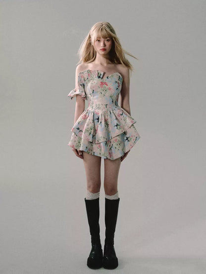 OAKMOO/ "When Blossoms Weep" Multicolor Irregular Floral Mini Dress