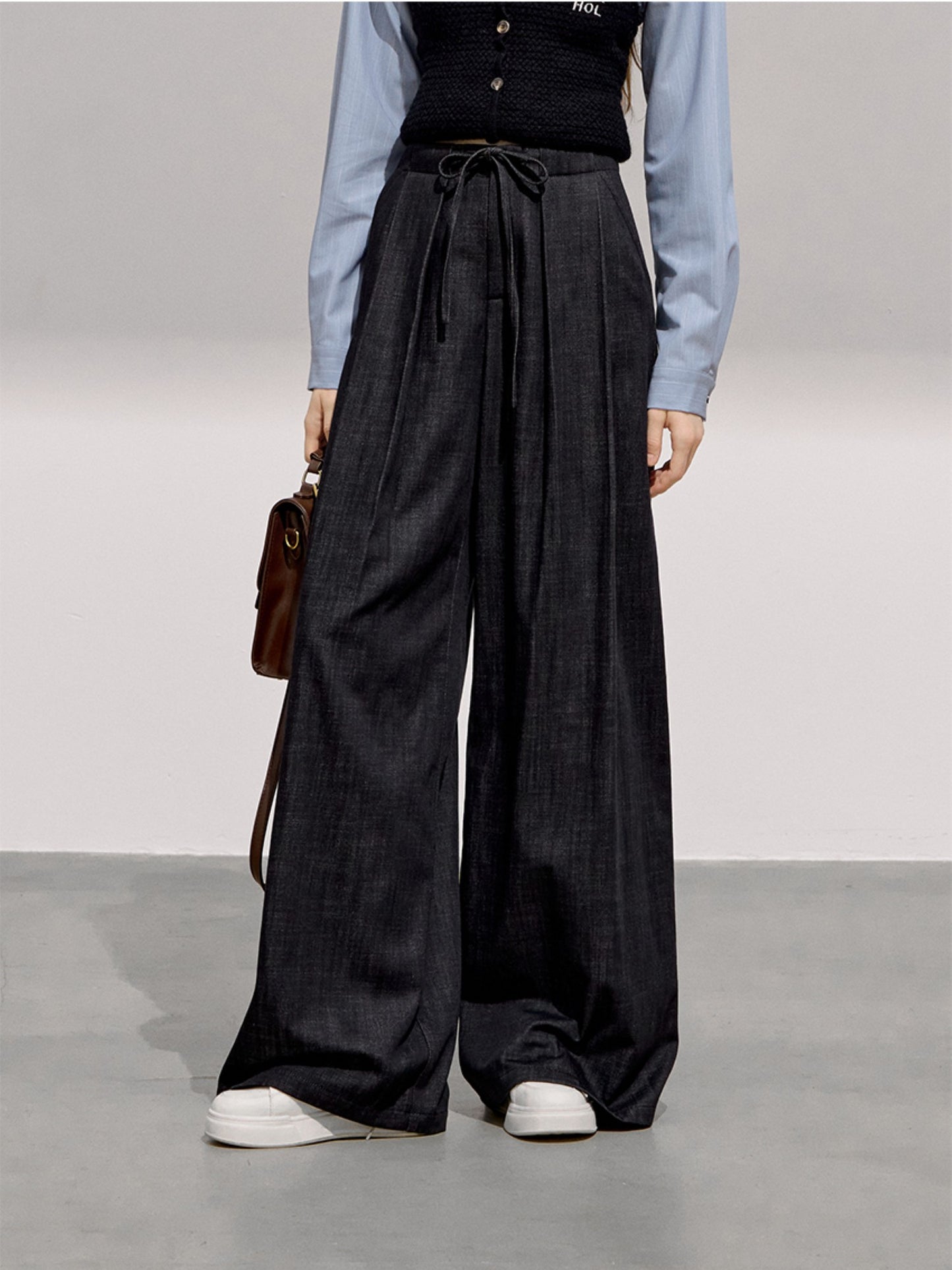BOHOL BLING - Minimalist Black Wide-Leg Trousers